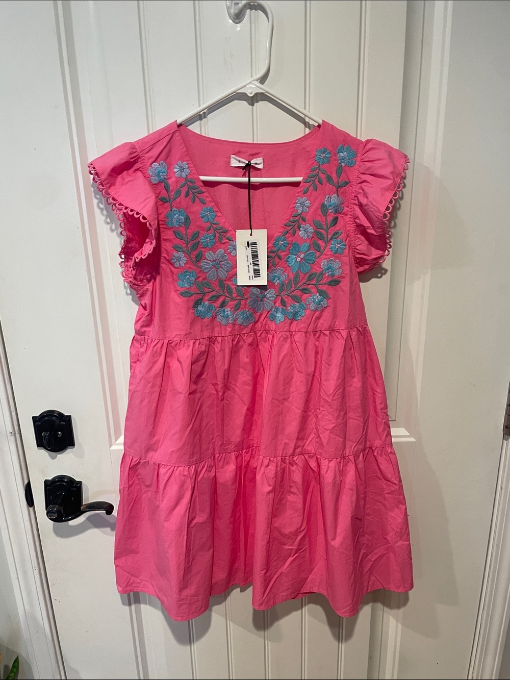 THML Bright Pink Embroidered Tiered Dress x2 - Picture 6 of 12